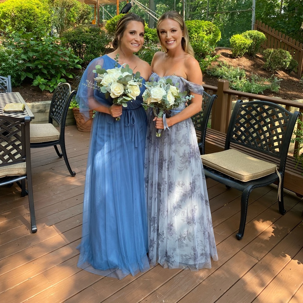 Blue Solid - One-Shoulder Handkerchief Flutter Sl… - image 1